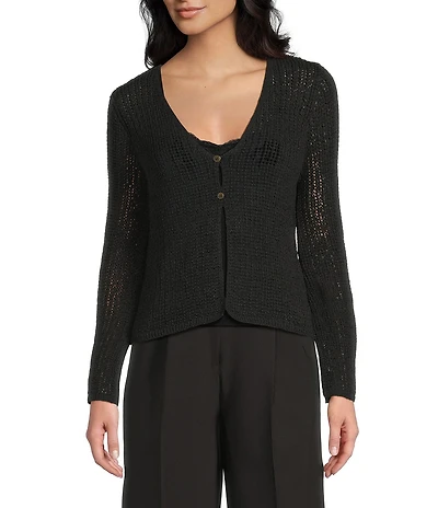 Blu Pepper Crochet Knit Button Front Bell Sleeve Cardigan
