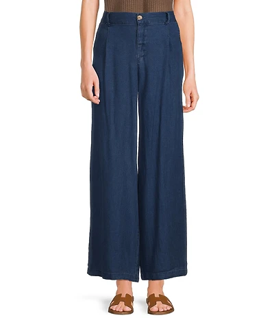 Blu Pepper Denim High Rise Button Front Straight Wide Leg Pants