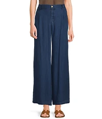 Blu Pepper Denim High Rise Button Front Straight Wide Leg Pants