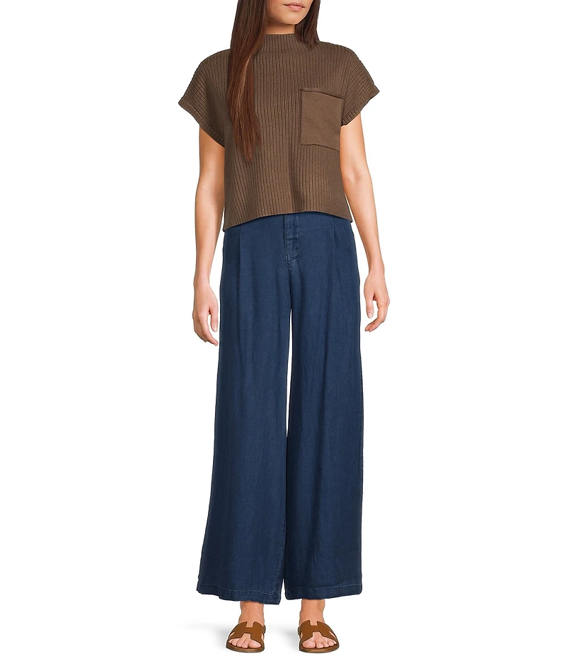 Blu Pepper Denim High Rise Button Front Straight Wide Leg Pants