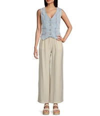 Blu Pepper Denim V-Neck Button Front Vest