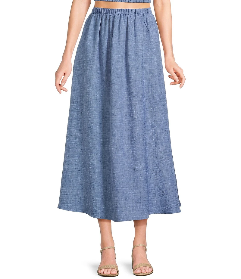 Blu Pepper Elastic Waist Pocketed Coordinating Midi Skirt