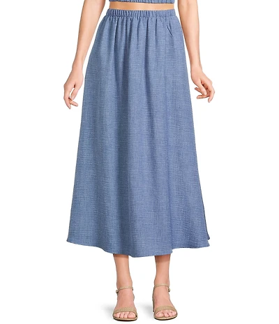 Blu Pepper Elastic Waist Pocketed Coordinating Midi Skirt