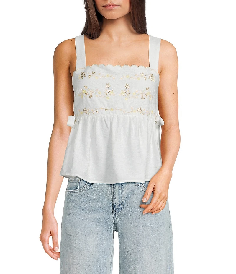 Blu Pepper Embroidered Square Neck Tank Top