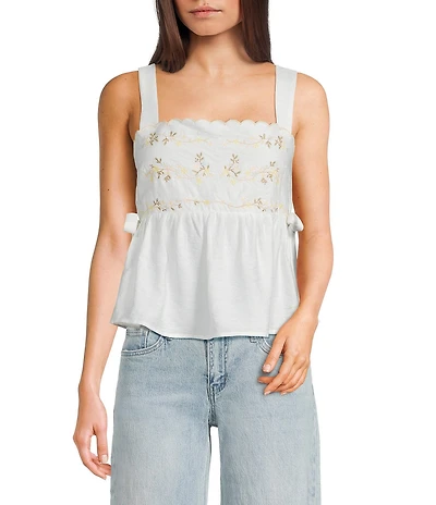 Blu Pepper Embroidered Square Neck Tank Top