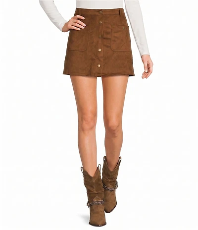 Blu Pepper Faux Suede Snap Front Mini Skirt