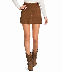 Blu Pepper Faux Suede Snap Front Mini Skirt
