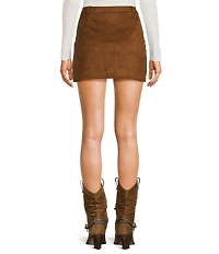 Blu Pepper Faux Suede Snap Front Mini Skirt