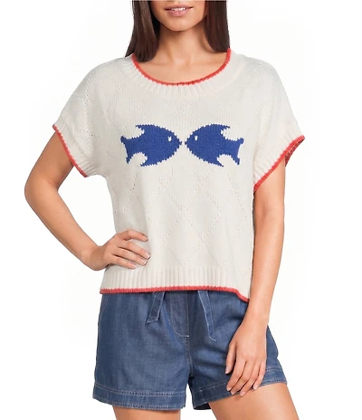 Blu Pepper Fish Short Sleeve Contrast Trim Sweater
