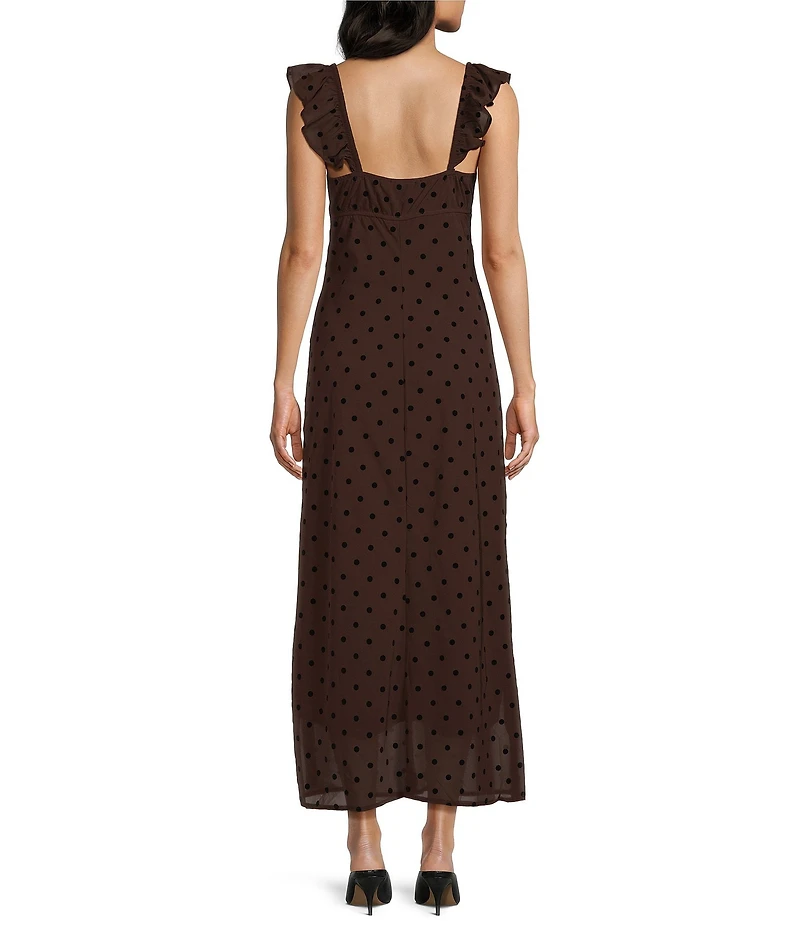 Blu Pepper Flocked Polka Dot Flock Sweetheart Neck Midi Dress