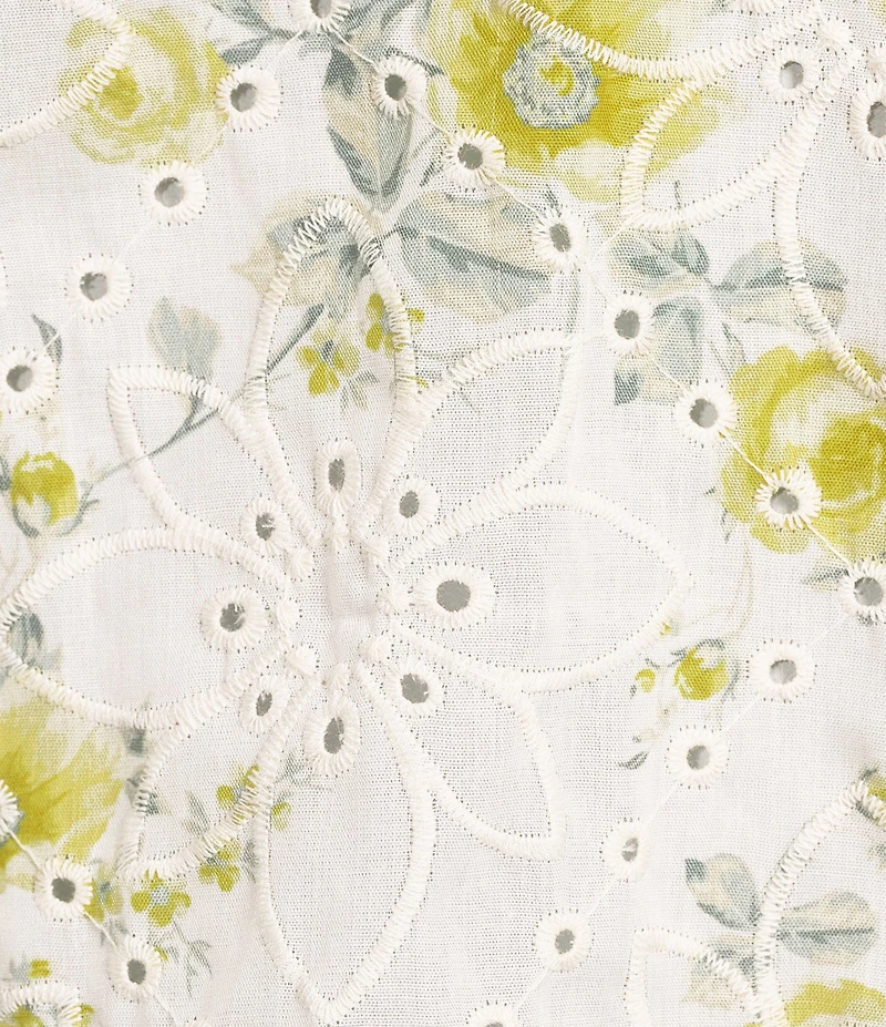 Blu Pepper Floral Embroidered Collared Short Sleeve Cropped Blouse