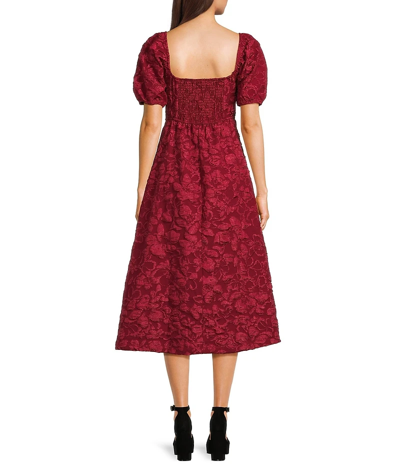 Blu Pepper Floral Jacquard Puff Sleeve Midi Dress