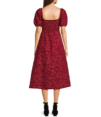 Blu Pepper Floral Jacquard Puff Sleeve Midi Dress