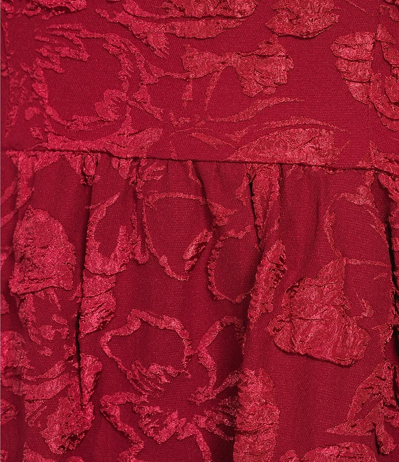 Blu Pepper Floral Jacquard Puff Sleeve Midi Dress