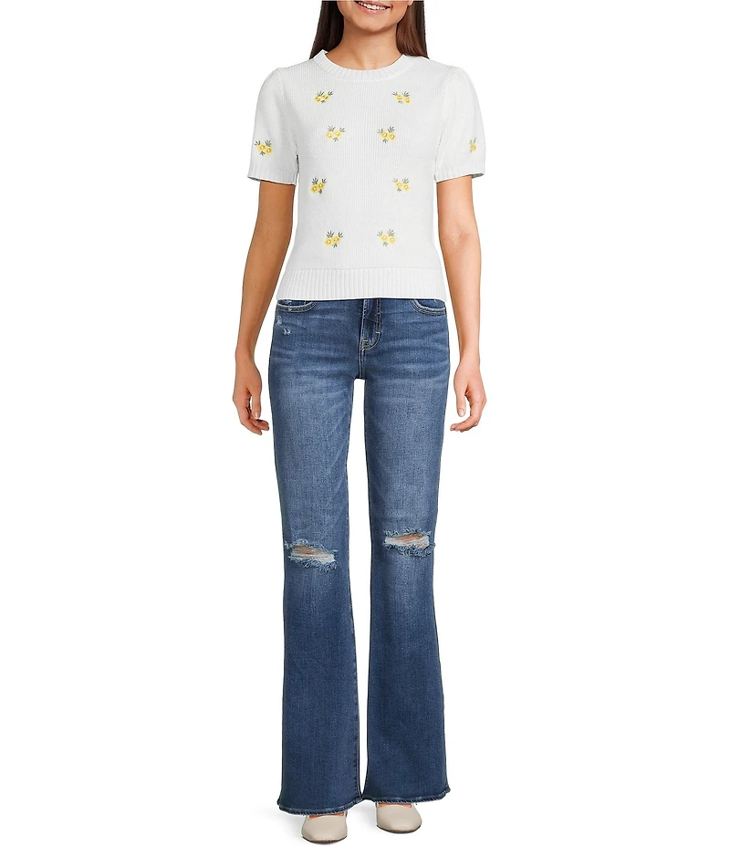 Blu Pepper Floral Print Short Sleeve Sweater