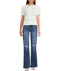 Blu Pepper Floral Print Short Sleeve Sweater