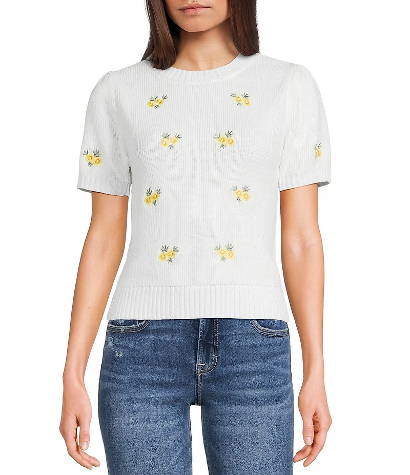 Blu Pepper Floral Print Short Sleeve Sweater