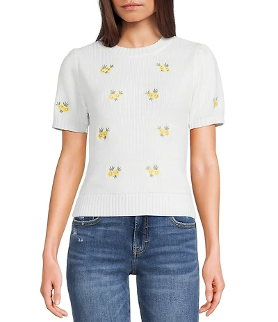 Blu Pepper Floral Print Short Sleeve Sweater