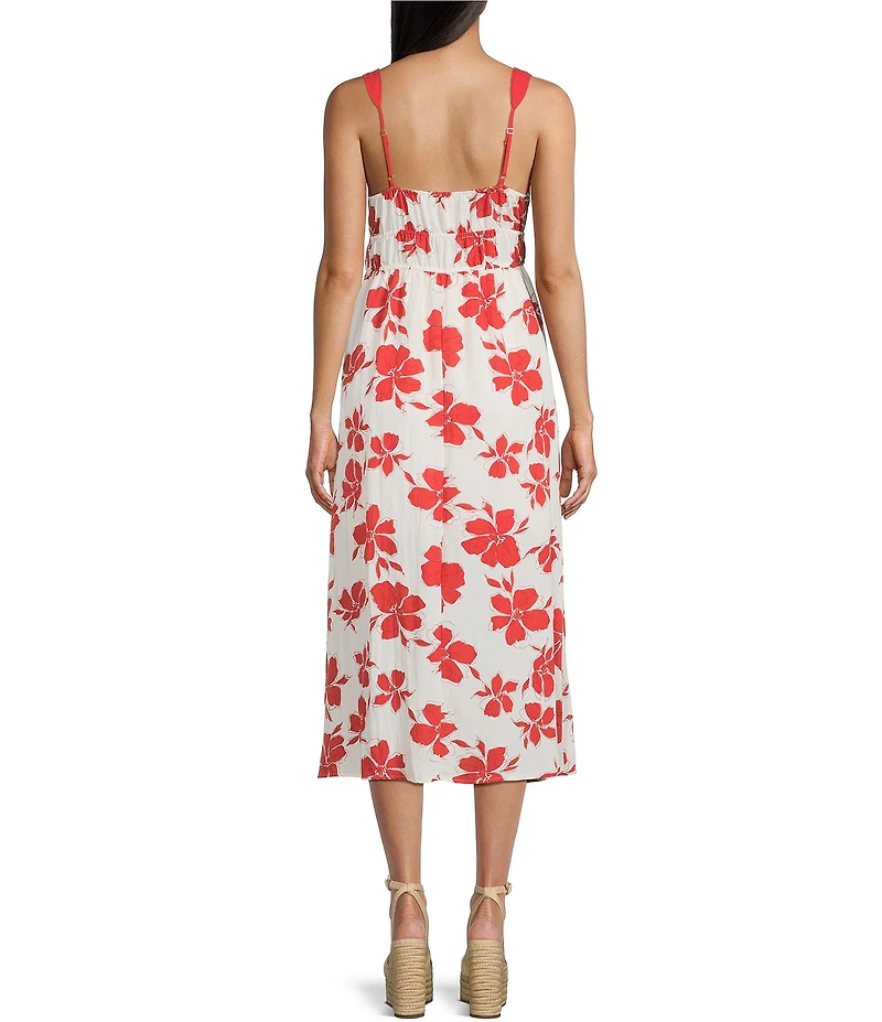 Blu Pepper Floral Print Sweetheart Neck Lace Detail Midi Dress