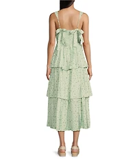 Blu Pepper Floral Print Sweetheart Neck Tiered Tie Bow Back Midi Dress