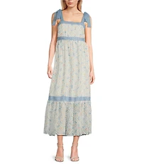 Blu Pepper Floral/Diamond Print Tie Shoulder Square Neck Midi Dress