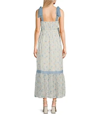 Blu Pepper Floral/Diamond Print Tie Shoulder Square Neck Midi Dress