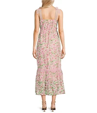 Blu Pepper Floral Print Tie Shoulder Square Neck Midi Dress