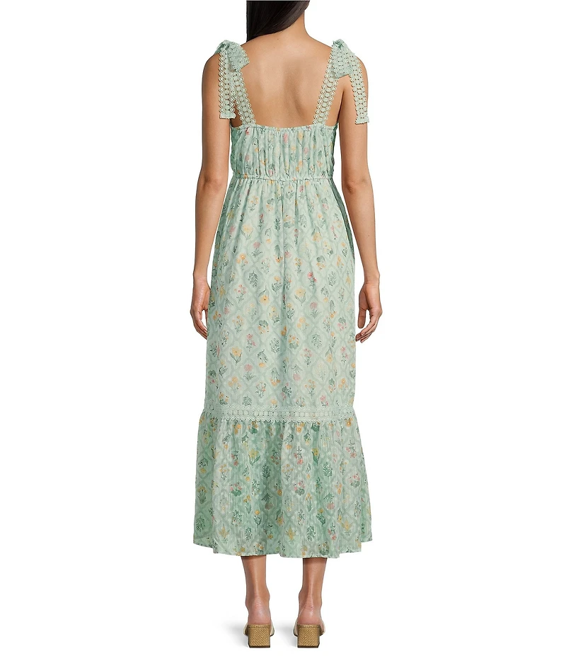 Blu Pepper Floral/Diamond Print Tie Shoulder Square Neck Midi Dress