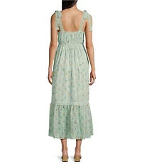 Blu Pepper Floral/Diamond Print Tie Shoulder Square Neck Midi Dress