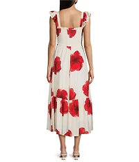 Blu Pepper Floral Printed Flutter Sleeve Smocked Tiered Midi Dress