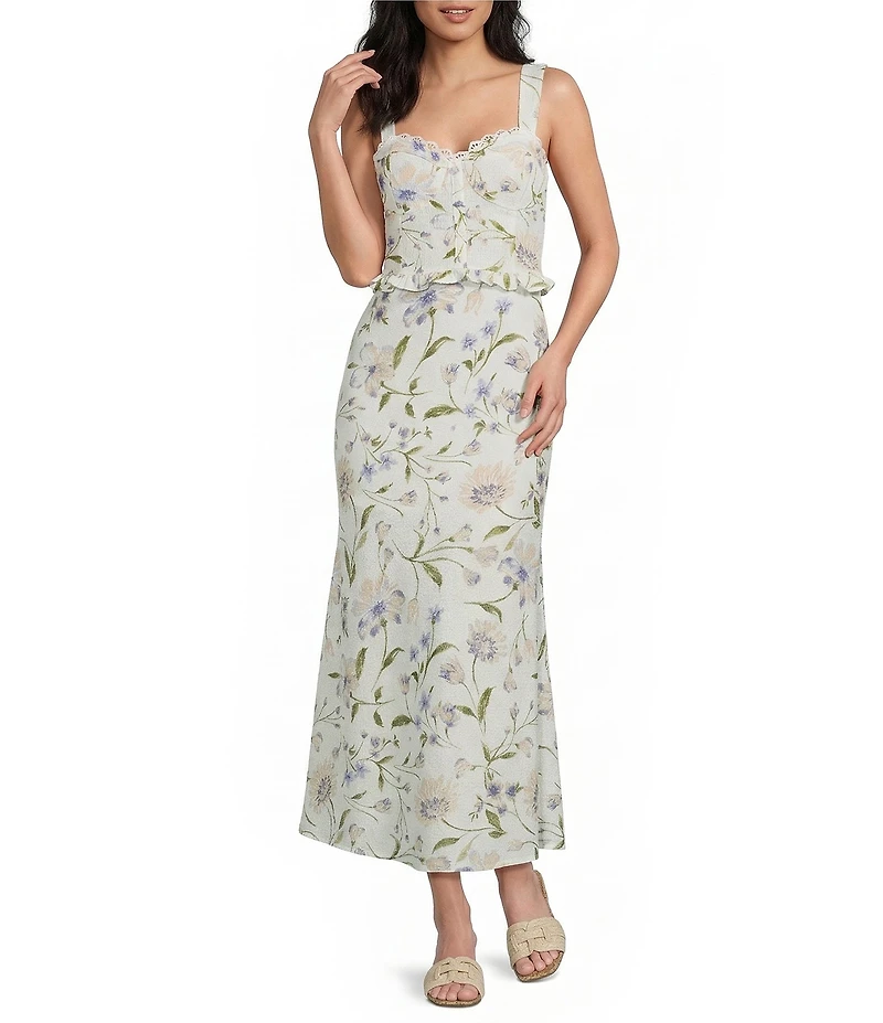 Blu Pepper Floral Printed Pull-On A-Line Midi Skirt