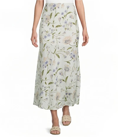 Blu Pepper Floral Printed Pull-On A-Line Midi Skirt