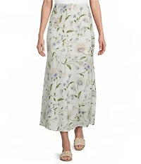 Blu Pepper Floral Printed Pull-On A-Line Midi Skirt