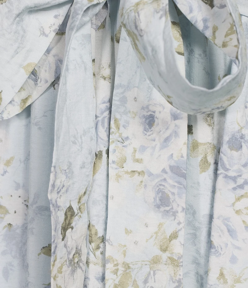 Blu Pepper Floral Printed Ruffle Sleeve Sweetheart Neck Tie Front Midi Dress