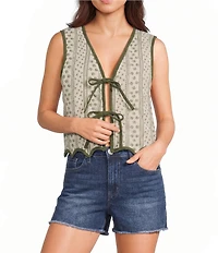Blu Pepper Floral Printed Scalloped Hem Tie Front Vest