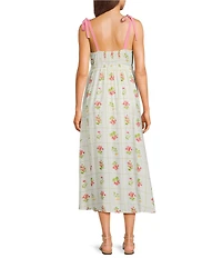 Blu Pepper Floral Printed Scalloped Neckline Tie Shoulder Maxi Dress