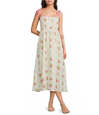 Blu Pepper Floral Printed Scalloped Neckline Tie Shoulder Maxi Dress