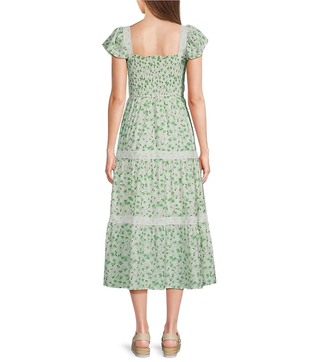 JOHNNY WAS Janie Favorite Mixed Floral Printed Knit Henley Neck Short  Sleeve Tiered Midi Dress at Hamilton Place in Chattanooga, TN