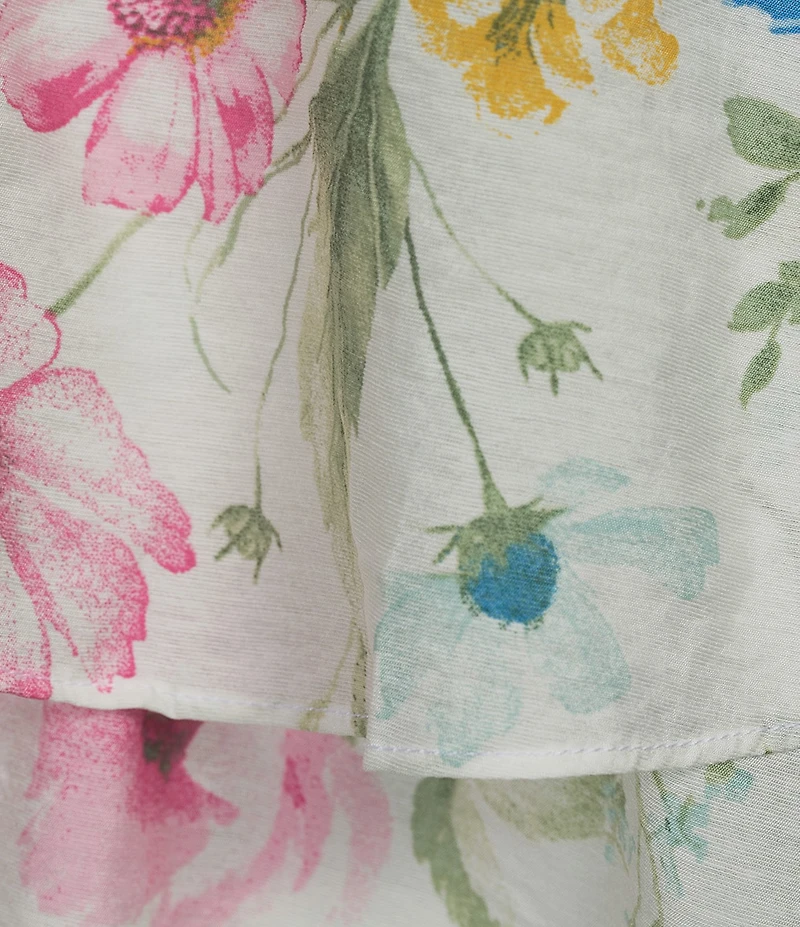 Blu Pepper Floral Printed Square Neck Sleeveless Ruffle Tiered Midi Dress