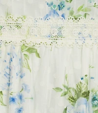 Blu Pepper Floral Printed Square Neck Tie Shoulder Lace Trim Midi Dress