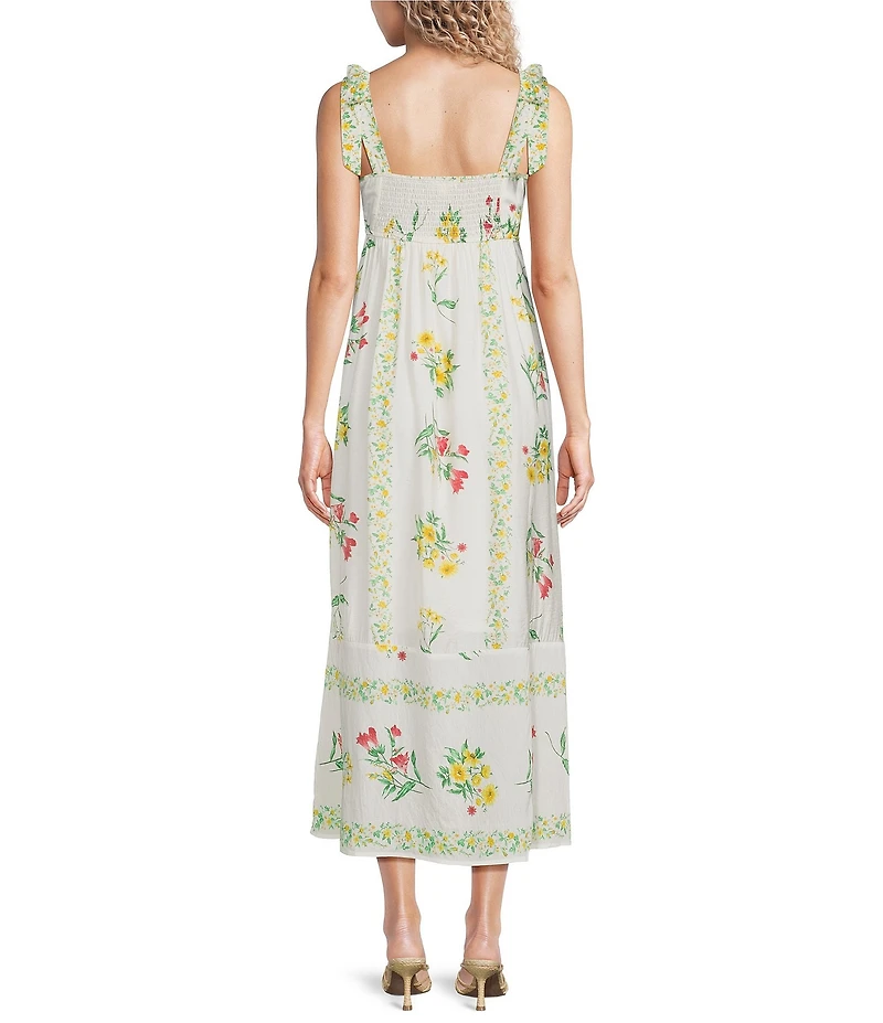 Blu Pepper Floral Printed Square Neck Tie Shoulder Sleeveless Maxi Dress