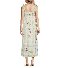 Blu Pepper Floral Printed Square Neck Tie Shoulder Sleeveless Maxi Dress