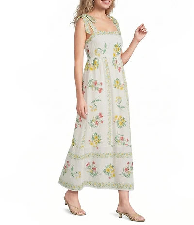 Blu Pepper Floral Printed Square Neck Tie Shoulder Sleeveless Maxi Dress