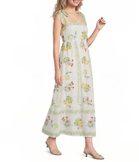 Blu Pepper Floral Printed Square Neck Tie Shoulder Sleeveless Maxi Dress