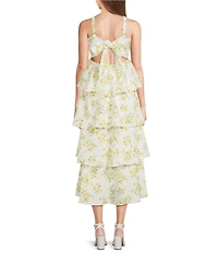 Blu Pepper Floral Printed Square Neck Tiered Midi Dress