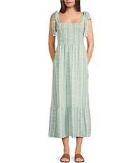 Blu Pepper Floral Printed Tie Shoulder Midi Dress