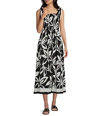 Blu Pepper Floral Printed Tie Shoulder Smocked Midi Dress