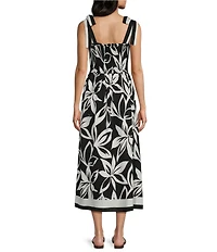 Blu Pepper Floral Printed Tie Shoulder Smocked Midi Dress