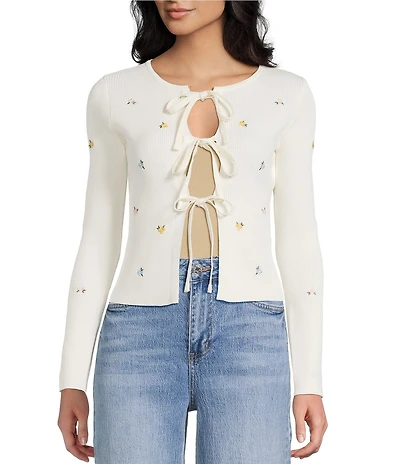 Blu Pepper Floral Tie Front Long Sleeve Cardigan