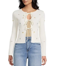 Blu Pepper Floral Tie Front Long Sleeve Cardigan